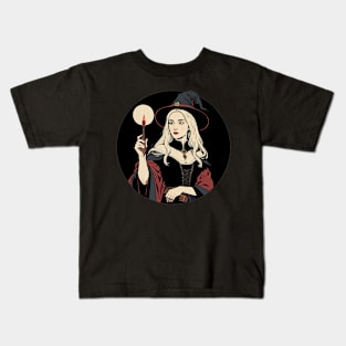 Blonde Witch Holding a Magic Candle Kids T-Shirt